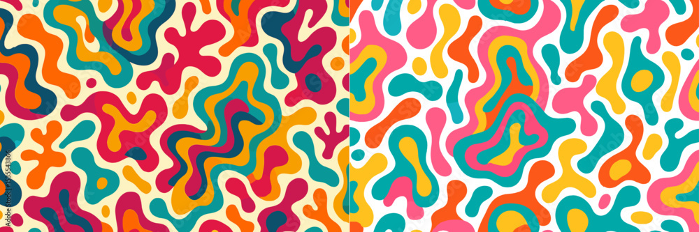 Aufkleber Colorful abstract pattern showcases vibrant swirls and shapes creating a playful visual effect in a lively design setting