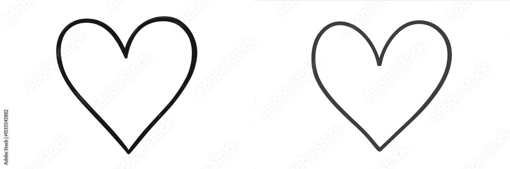 Aufkleber Heart shapes drawn on paper illustrating different thickness styles and artistic expressions in a minimalist design