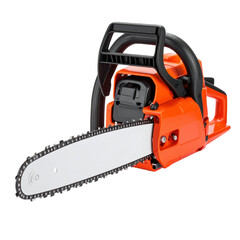Fototapeta premium Powerful Gasoline Chainsaw for Heavy-Duty Cutting and Woodwork on white background 