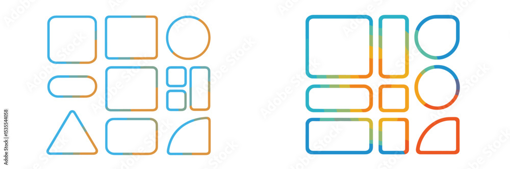 Poster Colorful geometric shapes and outlines on a minimalist background showcasing various forms and arrangements