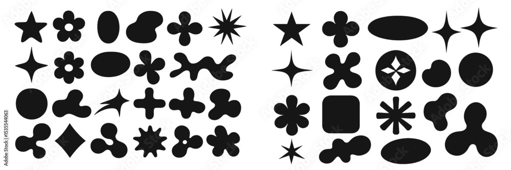 Poster various geometric shapes and silhouettes displayed on a plain background for design purposes