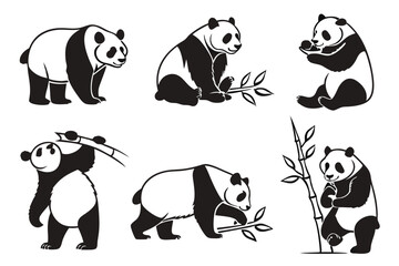 Obraz premium Panda Silhouette Collection Featuring Cute Bear Vectors