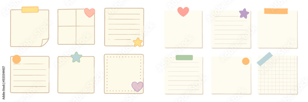 Poster Variety of colorful sticky notes and paper shapes organized in a creative layout for reminders and messages