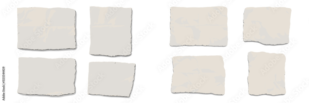 Poster multiple crumpled sheets of paper arranged in groups on a light background for design and texture pu