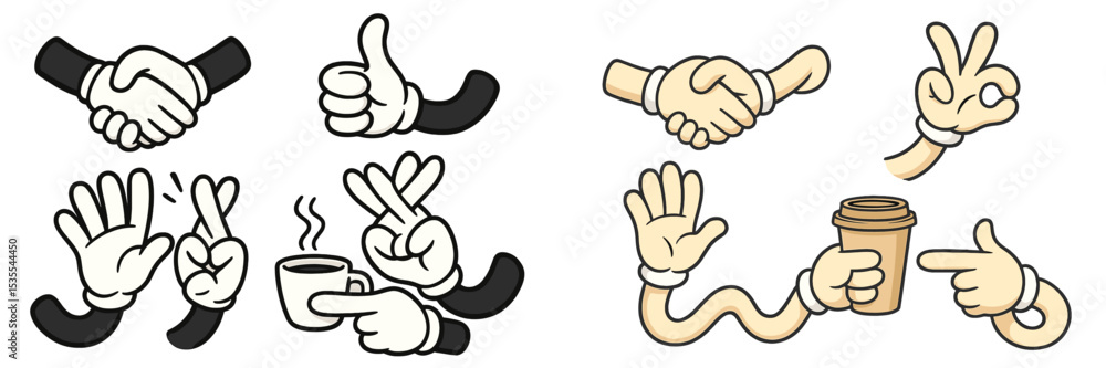 Poster hand gestures and illustrations showcasing various actions and interactions in a creative design