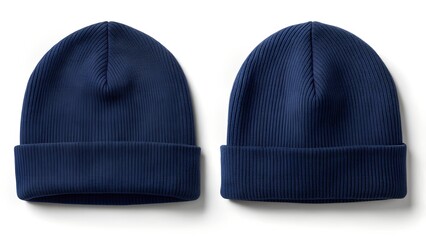 navy blue beanie mockup isolated front and back on white