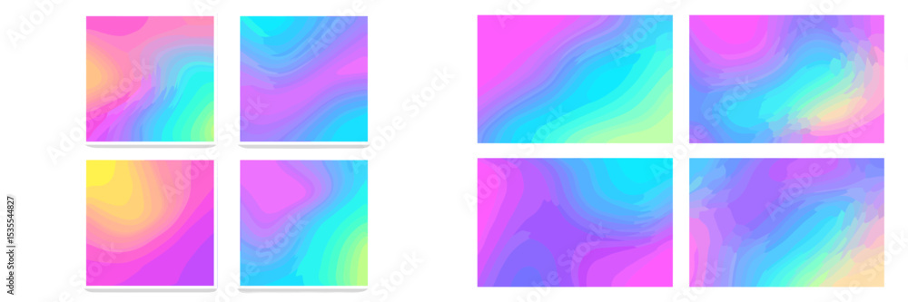 Poster colorful abstract gradient patterns in pastel hues on a white background showcasing a variety of des