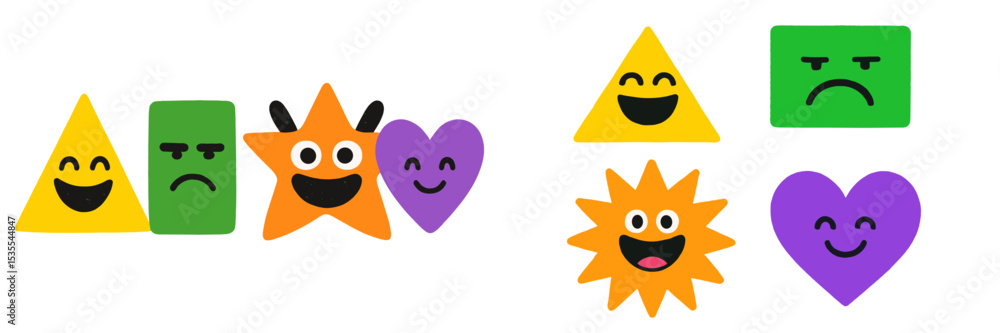 Aufkleber colorful geometric shapes with facial expressions displaying various emotions in a playful arrangeme