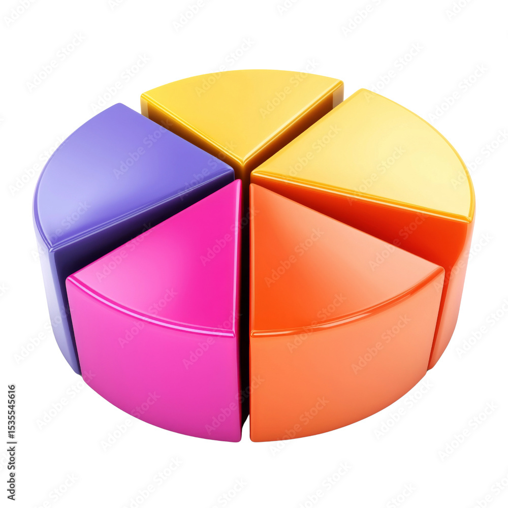 Poster colorful pie chart segments in vibrant hues, representing data visualization and analysis. this capt