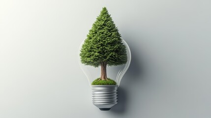 Bright light bulb with a vibrant green tree inside symbolizing eco friendly energy sustainable environment and natural power concept