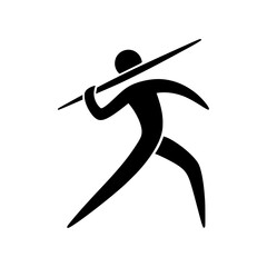 Sport icon, javelin throw, Olympic pictogram, black and white, minimalist design