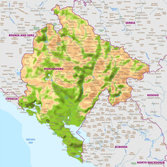 Detailed physical map of Montenegro