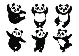 Obraz premium Panda Clipart Set Featuring Cute Animal Vector Silhouettes