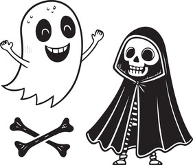 Cartoon Halloween Vector – Skeletons & Spirits
