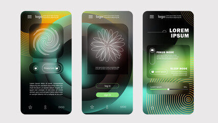 Mobile App UI Design Futuristic and Neon Abstract Gradient Interface.