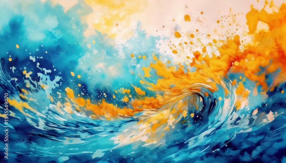 Poster vivid abstract ocean wave with orange splash explosion in dynamic motion, perfect for web design, po