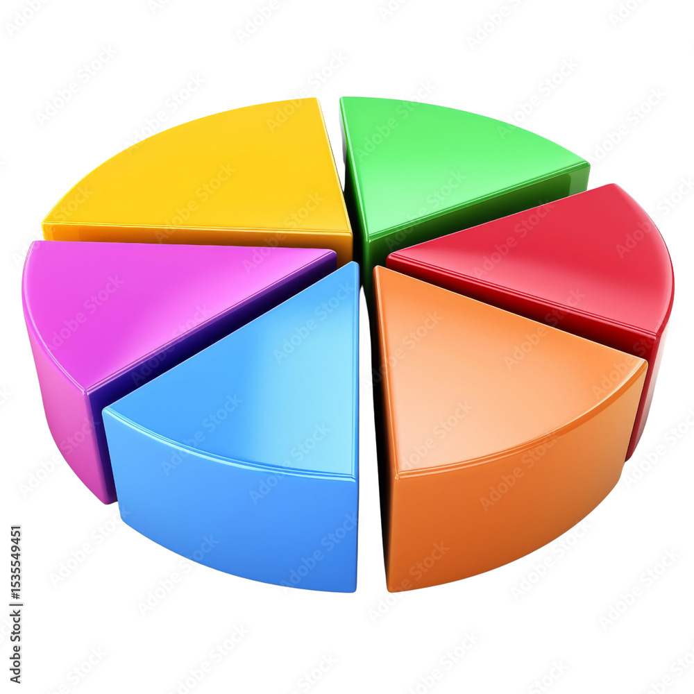 Poster Colorful pie chart segments in vibrant hues, representing data visualization and analysis. This graphic is ideal for presentations and educational materials