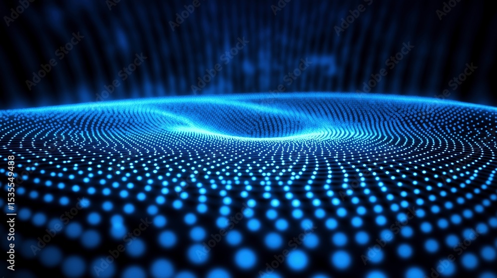 Aufkleber blue neon dots on black surface image render 3d. abstract dataset storage. futuristic technology net