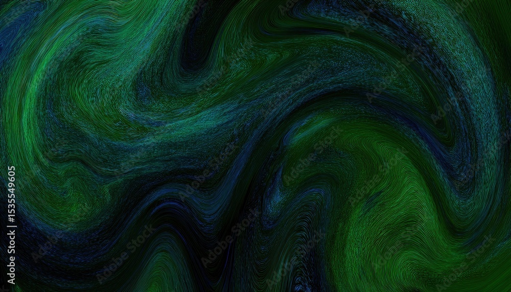 Poster dark green abstract swirl texture with fluid vortex patterns and fine line detailing for digital bac