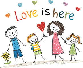 Love is Here: Capturing the essence of familial bonds through a heartwarming illustration, a loving family comes together, the embodiment of affection and unity.
