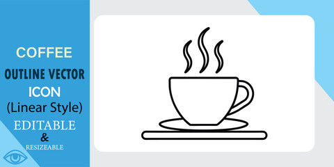 Coffee Cup Outline Vector Icon Linear Style Editable Resizable
