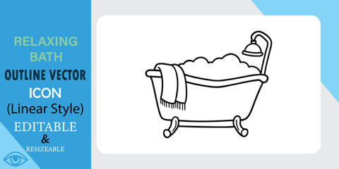Relaxing Bath Outline Vector Icon in Linear Style