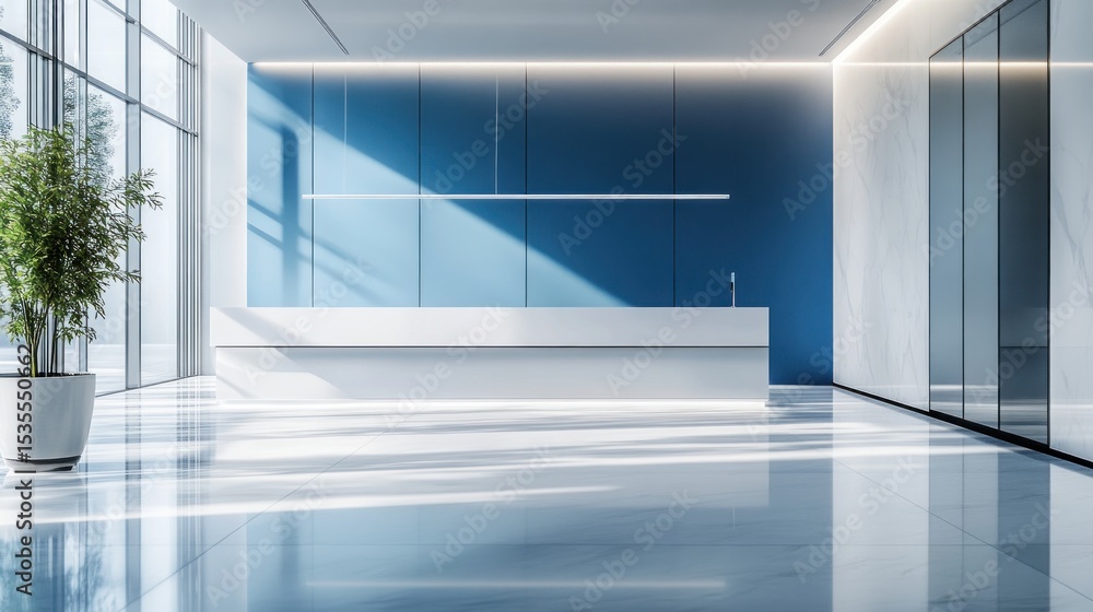 Poster modern office lobby with reception desk and natural light creating a clean design