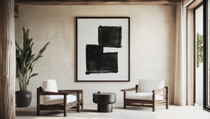 Minimalist living room with abstract art
