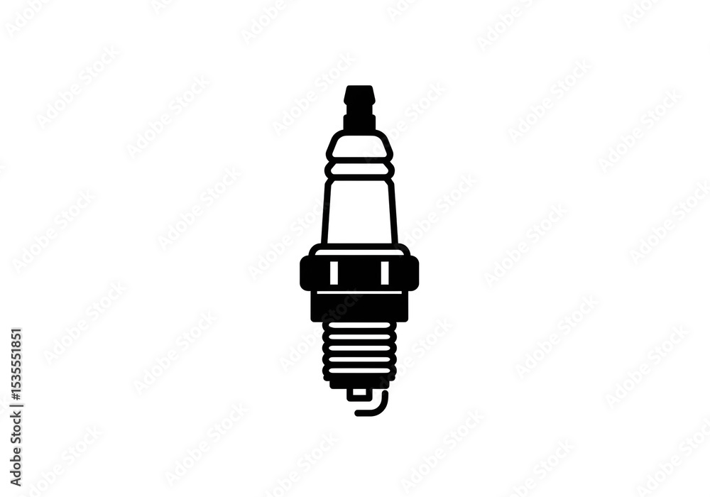 Poster a simple black and white illustration of a spark plug on a plain white background in a vector style