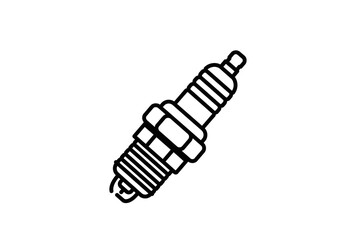A simple black and white line drawing of a spark plug on a plain white background in a vector style