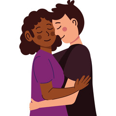 Embrace: A tender moment captured through illustration, of two individuals in an intimate embrace, their eyes closed in a shared moment of affection and comfort. 