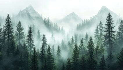 Misty mountain forest scene