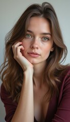 Fototapeta premium Thoughtful young woman with captivating green eyes
