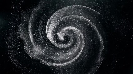 Swirling water vortex with white foam creating spiral pattern in dark liquid. Abstract whirlpool motion for natural phenomena and fluid dynamics concepts