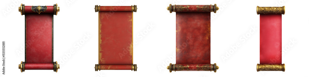 Poster antique scrolls' array: an intriguing view of ancient artifacts, presenting a collection of aged, re