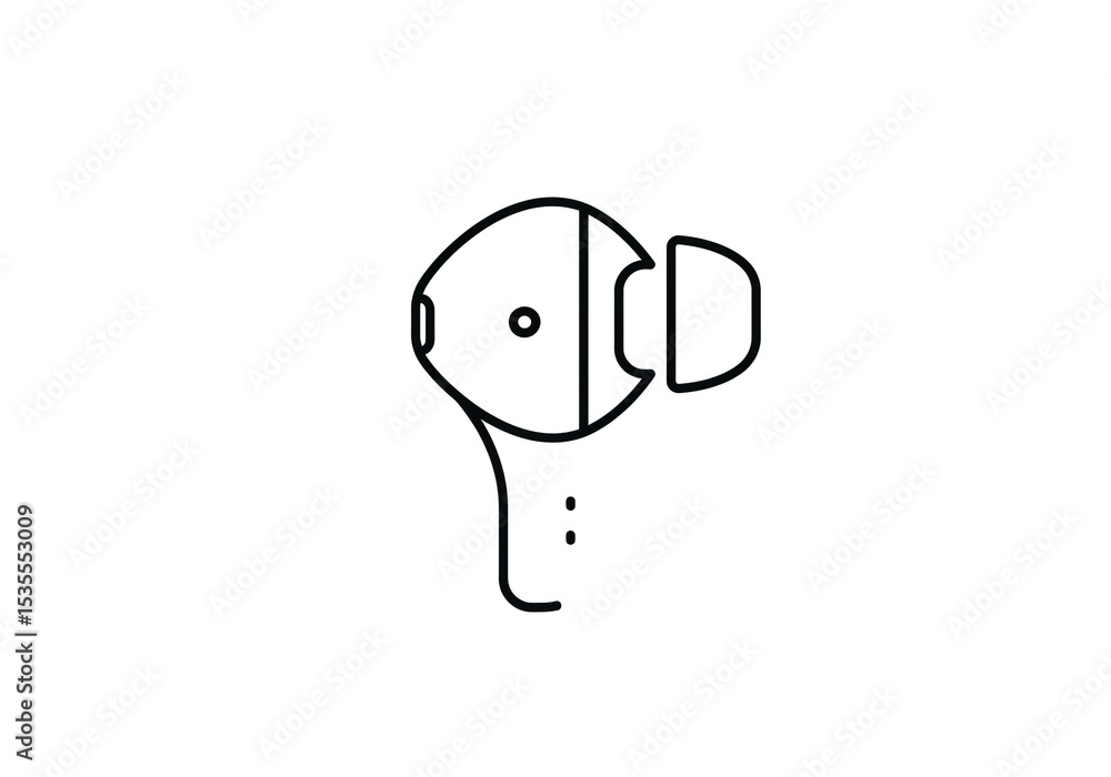 Poster a simple line drawing of a wireless earbud with a charging case on a white background minimalist sty