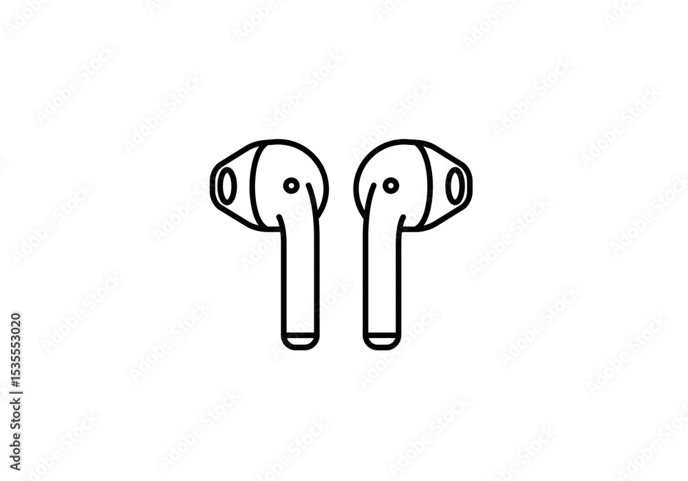 Poster a simple line drawing of two wireless earbuds on a white background in a minimalist style