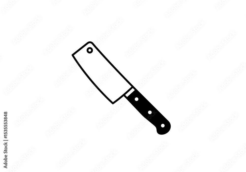 Poster a simple line drawing of a cleaver knife with a black handle on a plain white background design elem