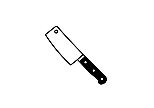 A simple line drawing of a cleaver knife with a black handle on a plain white background design element