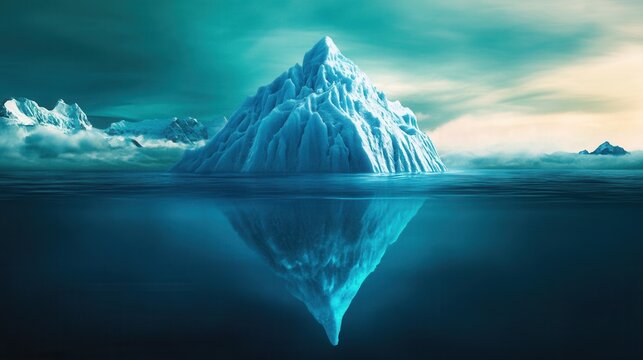 Iceberg Floating in Calm Waters with Symmetrical Reflection