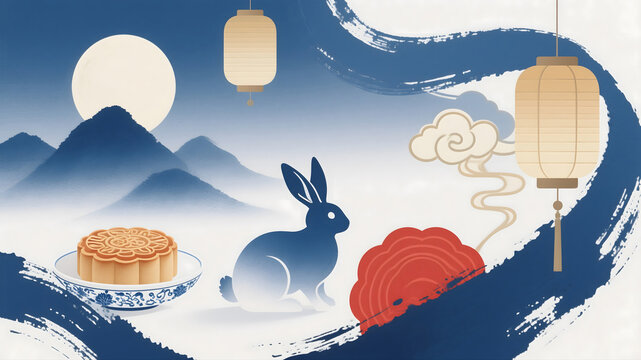 Mid-Autumn Festival Mooncake and Rabbit