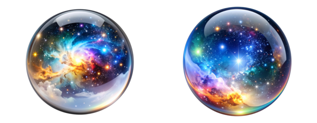 Galaxy Crystal Orb with Floating Stars and Nebula Inside Transparent Background PNG