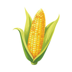 Obraz premium Realistic detailed vector illustration of a sweet corn cob with leaves isolated on white