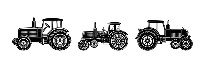 Vintage Farming retro Tractor Vector Agricultural Machinery Silhouette for Field Work design set and bundle 