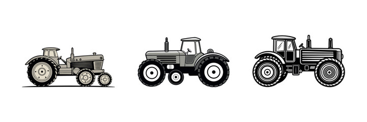 Vintage Farming retro Tractor Vector Agricultural Machinery Silhouette for Field Work design set and bundle 