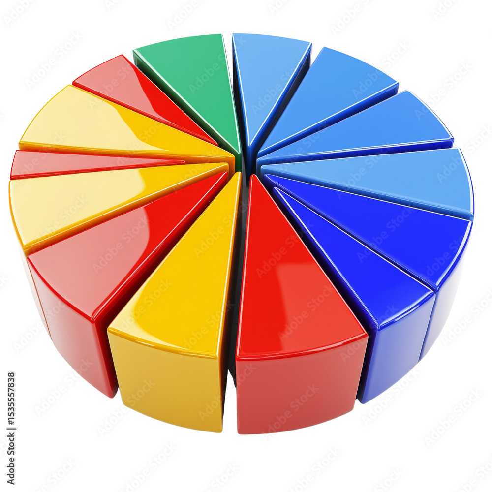Poster Colorful pie chart with glossy segments representing data visualization