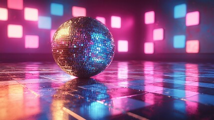 Disco ball in vibrant neon club