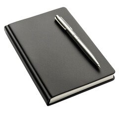 sleek black notebook with silver pen resting on top, perfect for jotting down notes or ideas. This stylish stationery is ideal for students and professionals alike
