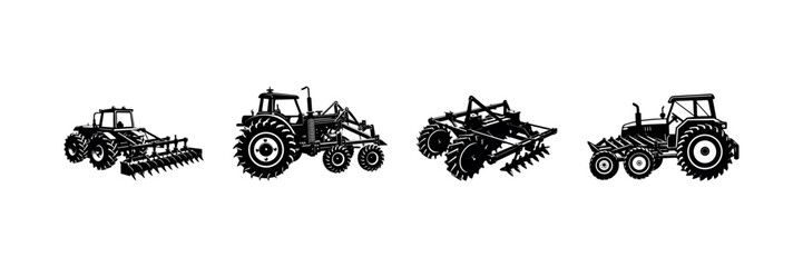 Vintage Farming retro Tractor Vector Agricultural Machinery Silhouette for Field Work design set and bundle 