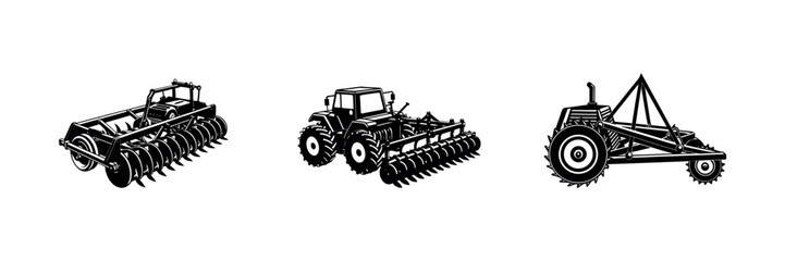 Vintage Farming retro Tractor Vector Agricultural Machinery Silhouette for Field Work design set and bundle 
